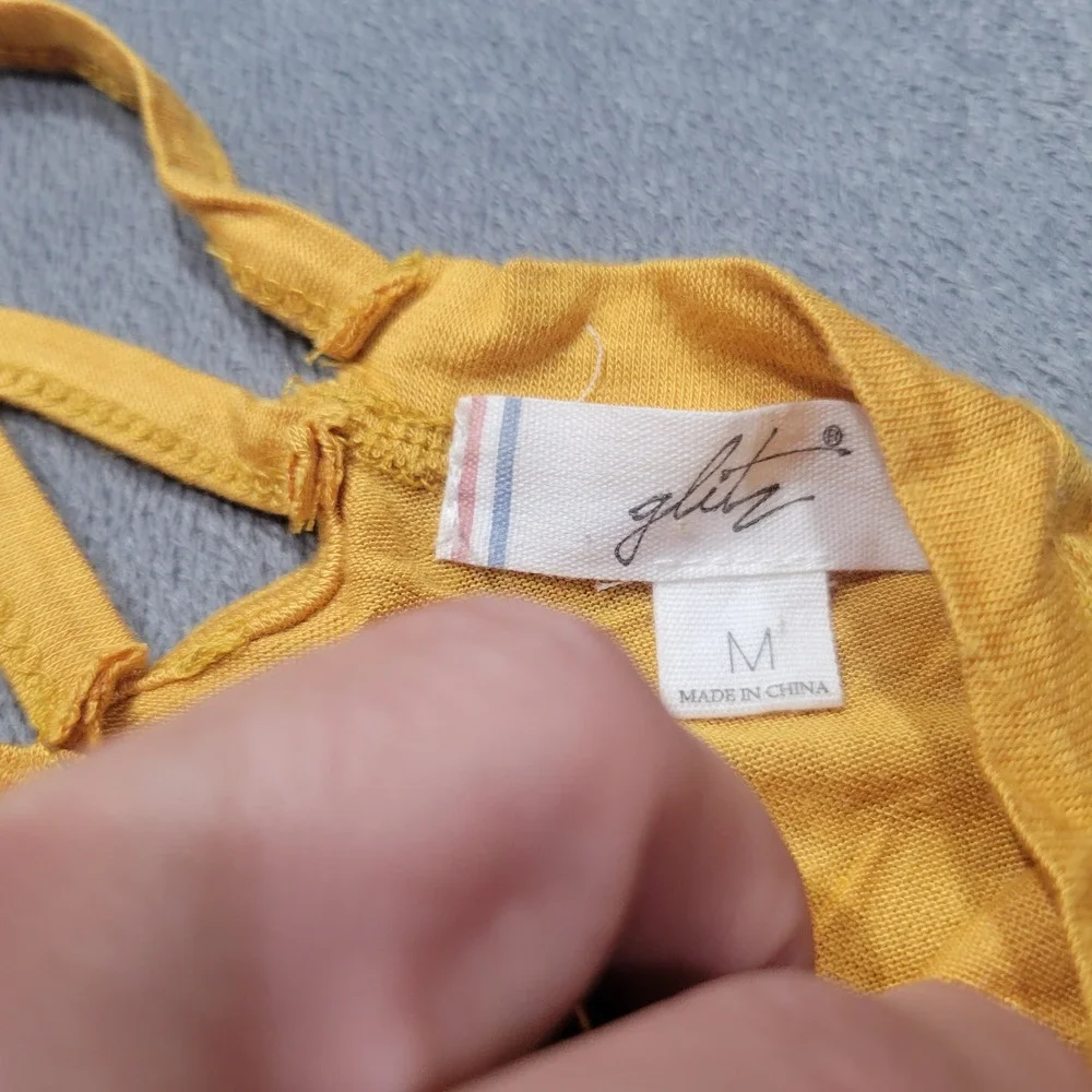 Glitz T-Shirt Girls Size M Mustard Yellow Pocket Lattice Back Strappy Casual SEO